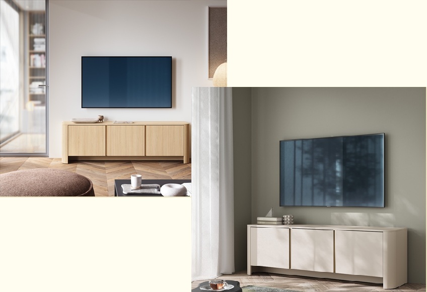 BALI Szafka RTV trzydrzwiowa, pojemna o zaokrąglonych kształtach - zdjęcie produktu